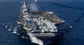 اولین تصویر از استقرار ناو هواپیمابر جرآلد فورد در اسرائیل